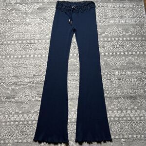 Michelle Jonas Waffle Knit Flare Pull On Pants Large Lace Boho Lounge Stretch